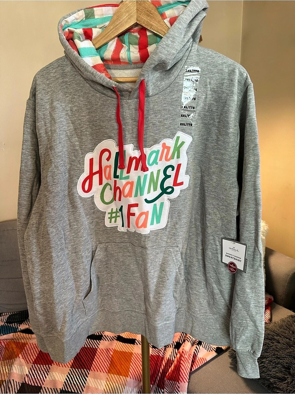 Hallmark Channel #1 Fan Hooded Sweatshirt Graphic Hoodie Gray & Multi XXL NWT